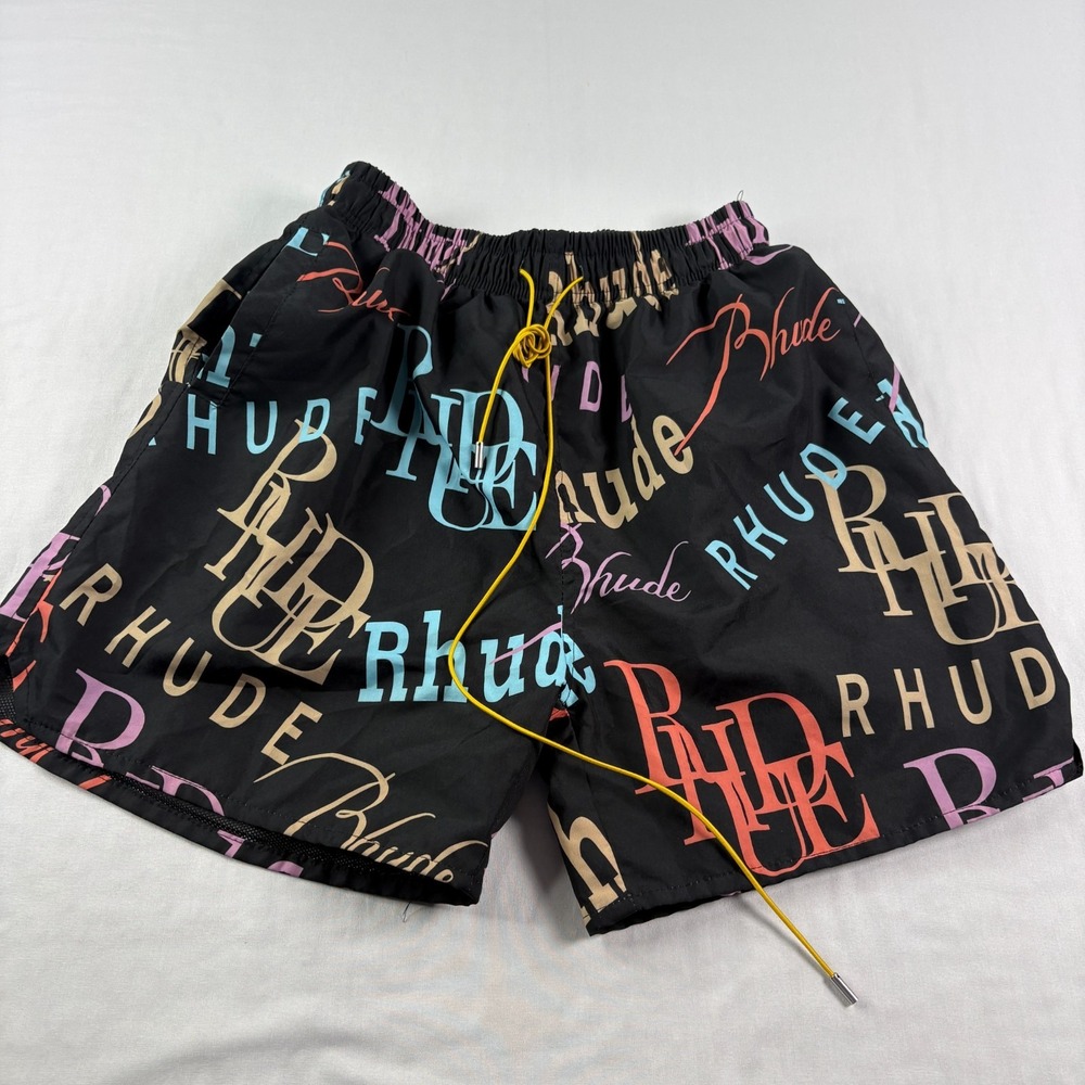 Rhude Swim Shorts Mens Medium Black Mash Up AOP Stretch Hybrid Bathing Suit - Picture 3 of 11